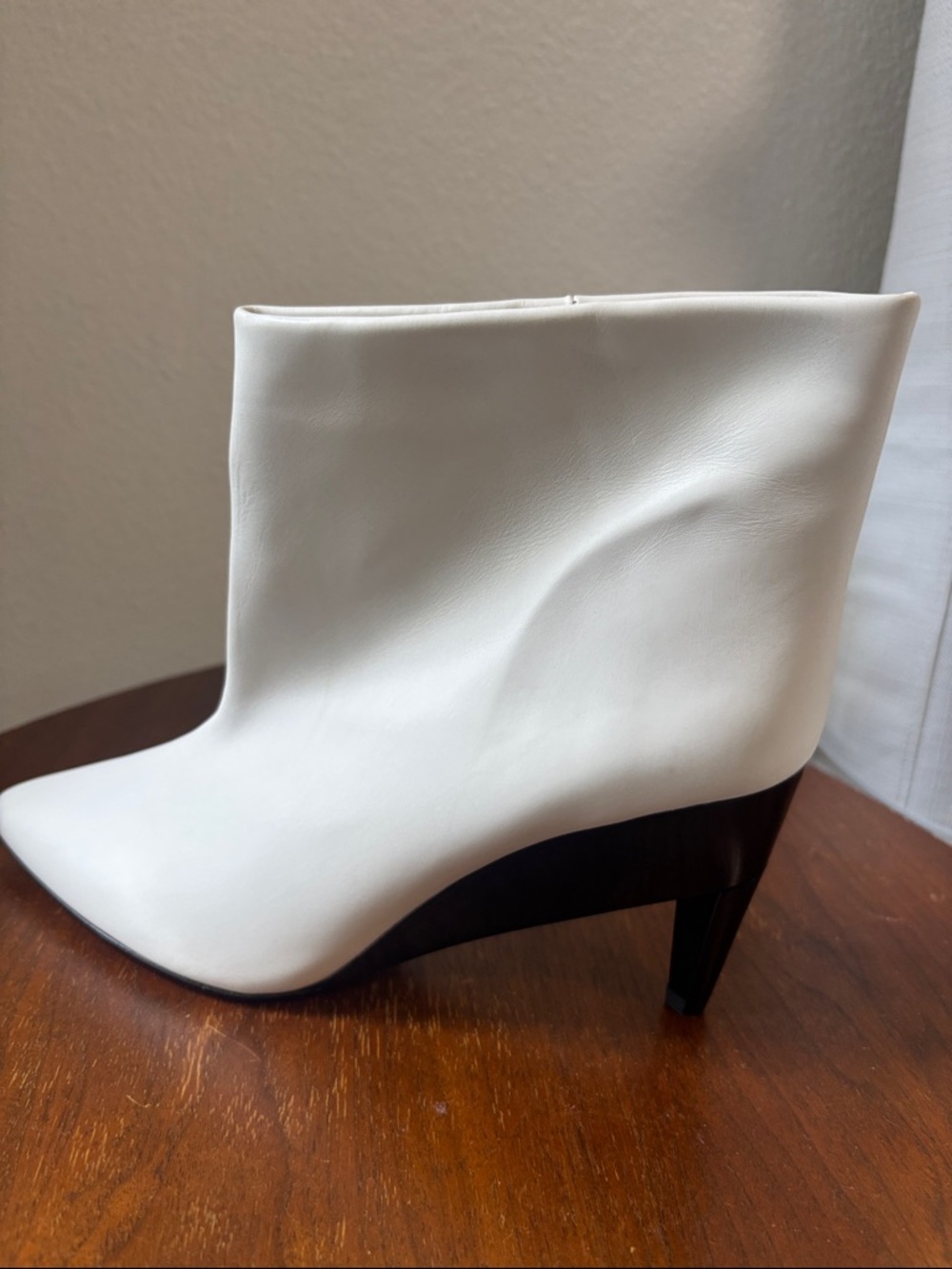 Women’s White Ankle Boots with Black Heel